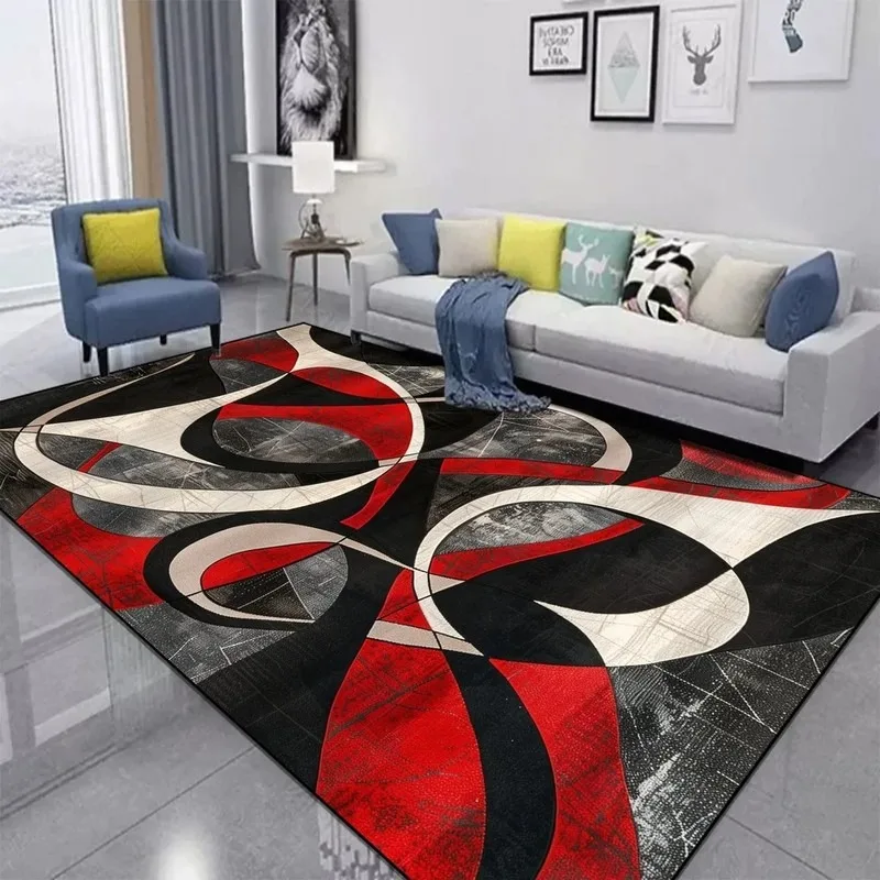 Modern Simple Gradient Curve Anti Slip Flannel Floor Mat Home Decorative Carpet Soft Plush Rug