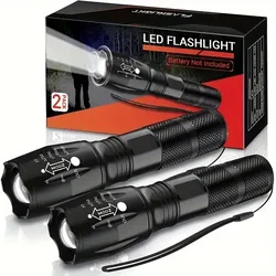 LED Flashlight 2 Pack, Bright 2000 Lumens Tactical Flashlights High Lumens with 5 Modes, Waterproof Zoomable Flash Light