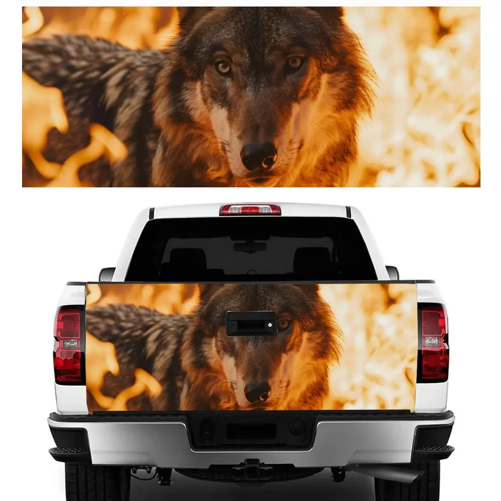 The Wolf Walking Out of The Flames Car Tail Trunk Protect Vinly Decal Auto Accessories Hood Decor Sticker for Off-road Pickup