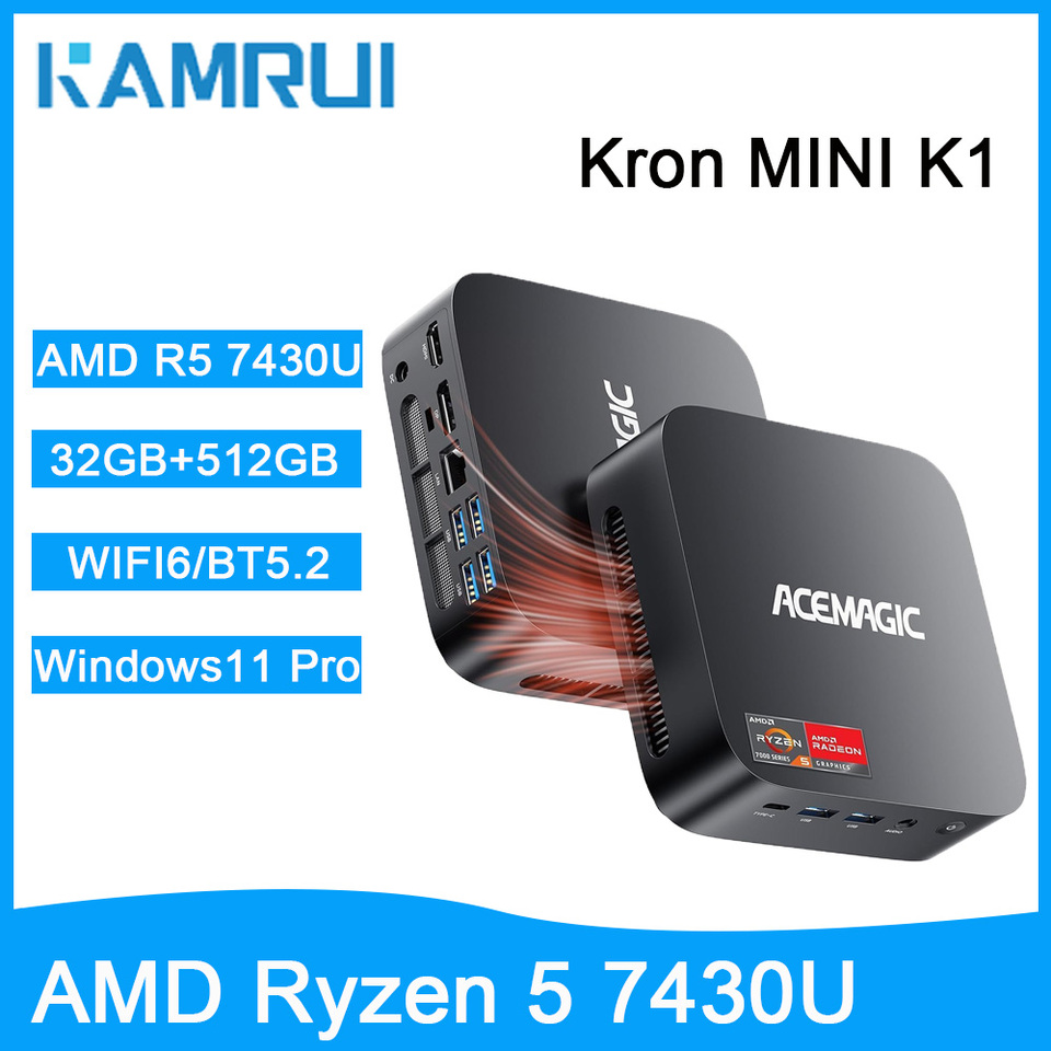  KAMRUI K1 Mini Gaming PC AMD Ryzen 5 7430U 32GB DDR4 512GB SSD Wifi6 BT5.2 4K Triple Display Mini Desktop Computers for Gaming 