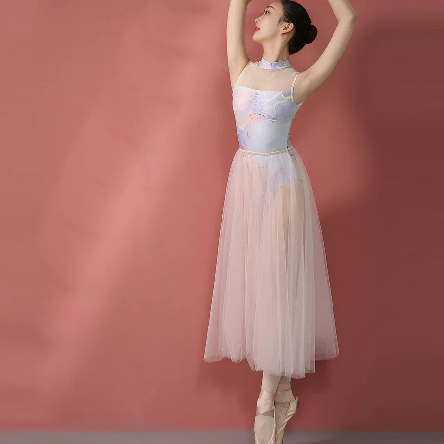 Women Romantic for Dancing Dance Lyrical Tulle Tutu Ballet Ballerina Dancewear Long Contemporary Skirt
