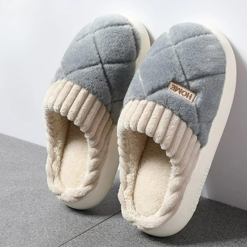 

Men's Slippers Home Cotton Slippers Fashion Winter Soft Sole Platform Slippers Indoor Non-slip Casual Flats Plush Couple Slipper