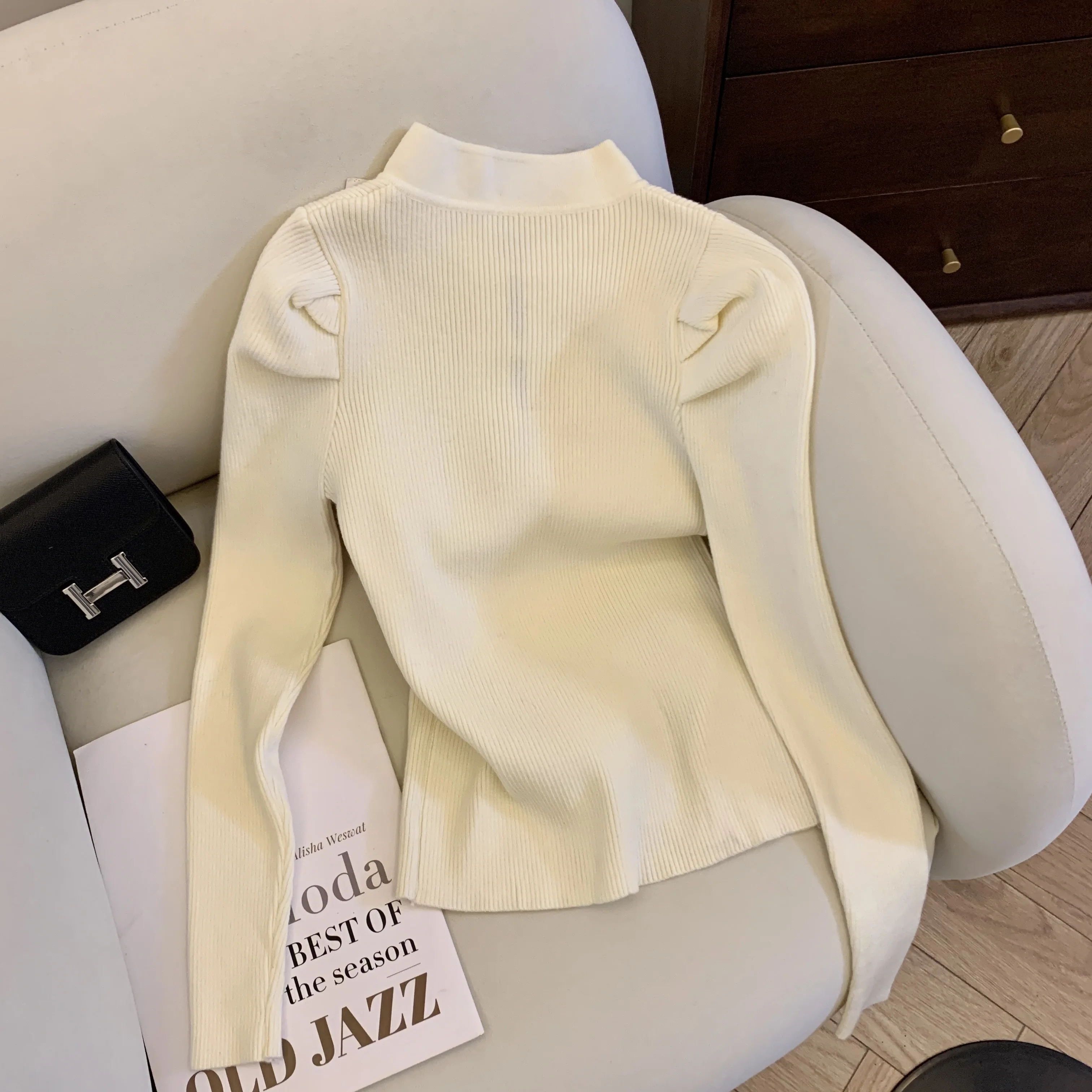 Women's Apricot Vintage Button Sweater New Chinese Style Elegant Slit Autumn And Winter High-End Knitted Base Shirt Casual Top