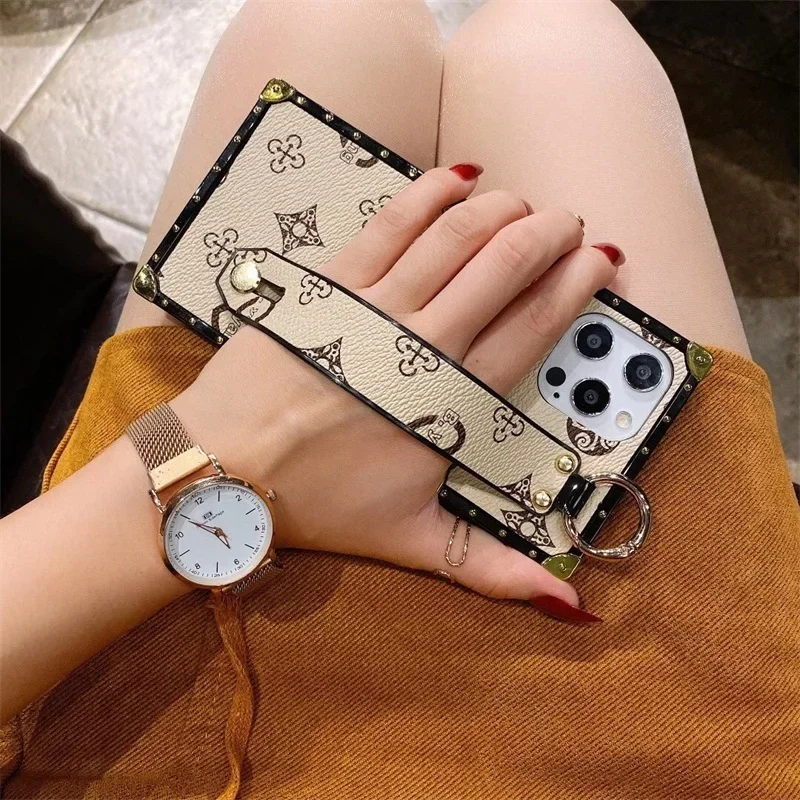 

Wrist Strap Phone Holder Case Luxury Case For Xiaomi Mi 11 M3 X3 Redmi 9T Note 10 Pro 10S 9S 9 8 Fashion Geometric Leather Cover