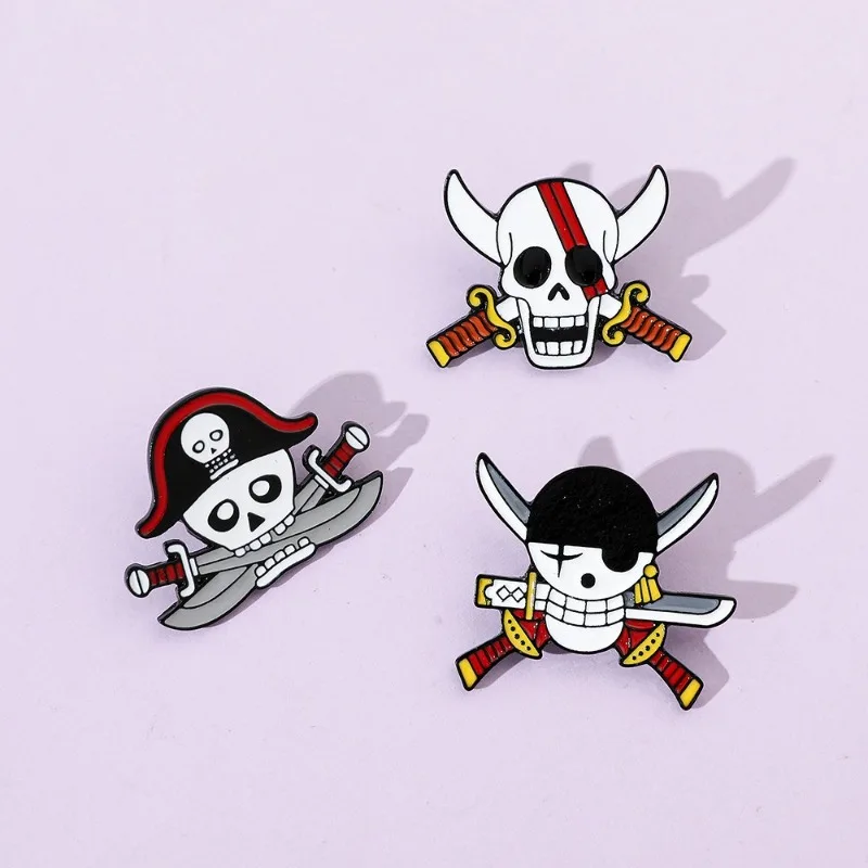 One Piece Zoro Cartoon Brooch Cap Luffy Anime Action Figures Metal Pin Toys Alloyed Badges Merchandise Decoration Children Gifts