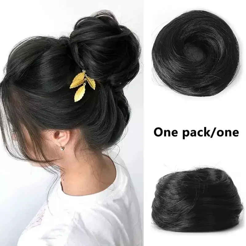 Messy Bun Hair Piece Human Hair Wavy Stretchy Scrunchies Hair Bun Donut Elegant Chignon with Elastic Rubber Band Synthetic Hair
