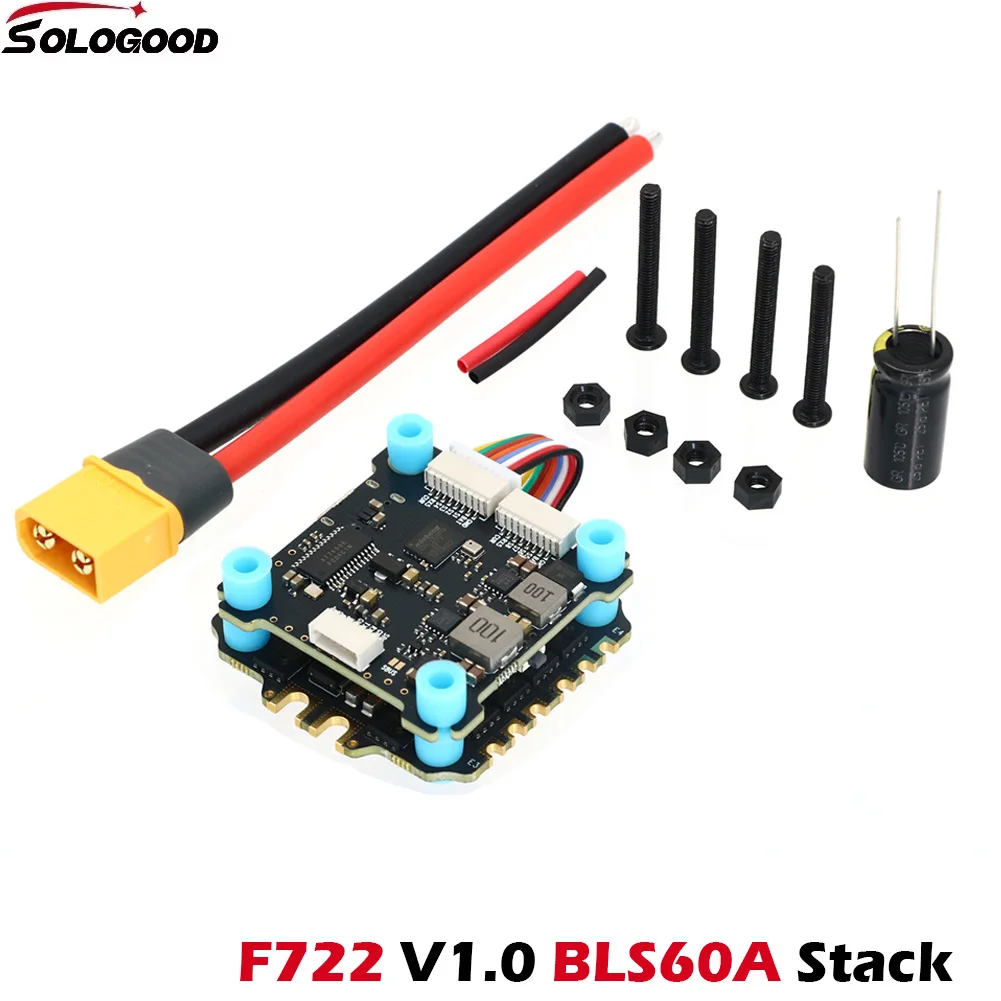 

SoloGood F722 60A Stack ICM42688P F722 Контроллер полета BLHELI_S 60A 4in1 ESC 30,5X30,5 мм 2-6S для FPV Детали дронов для фристайла