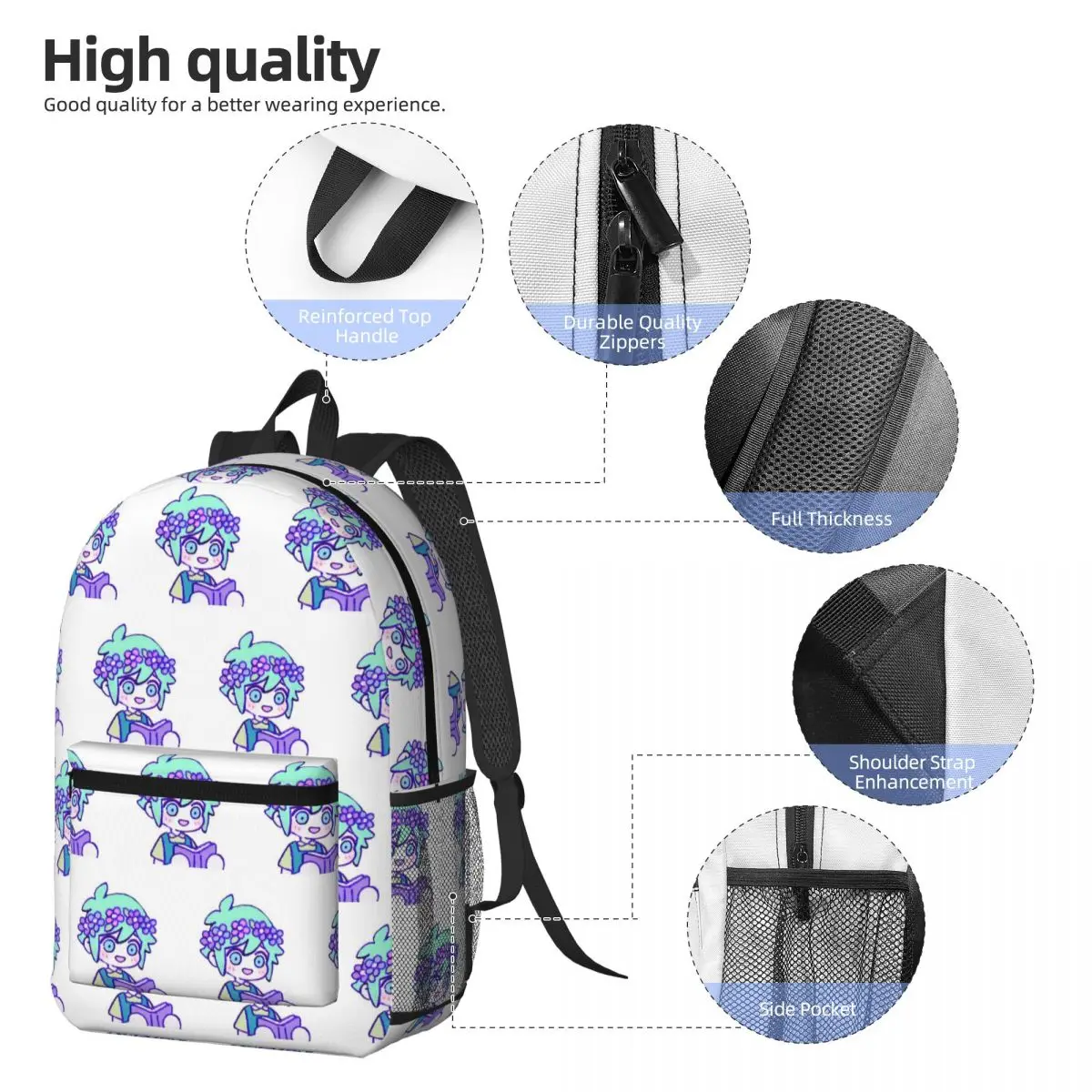 Cute Basil Omori Emote Backpack Daypack Large Capacity Children BookBag School Bag Shoulder Bags for Men Women