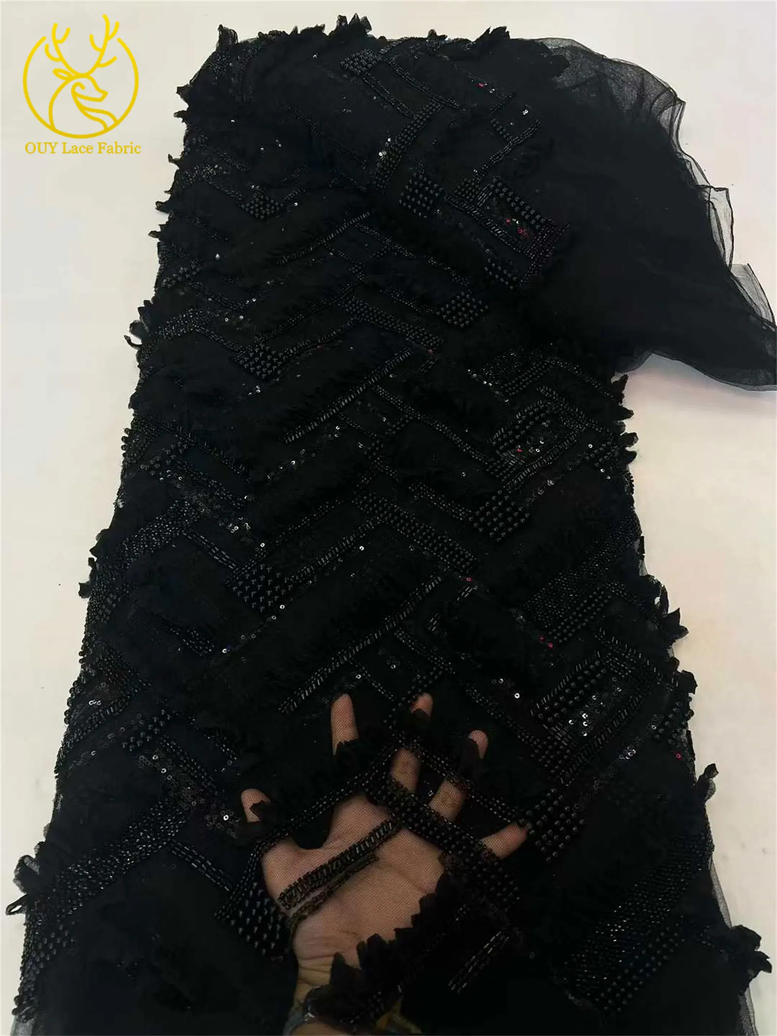 Neues Design 3D Afrikanischer Perlenstickerei-Spitzenstoff 2026 Hochwertiger Französischer Pailletten-Tüllspitzenstoff für Nigerianische Hochzeitskleider – Detail 11