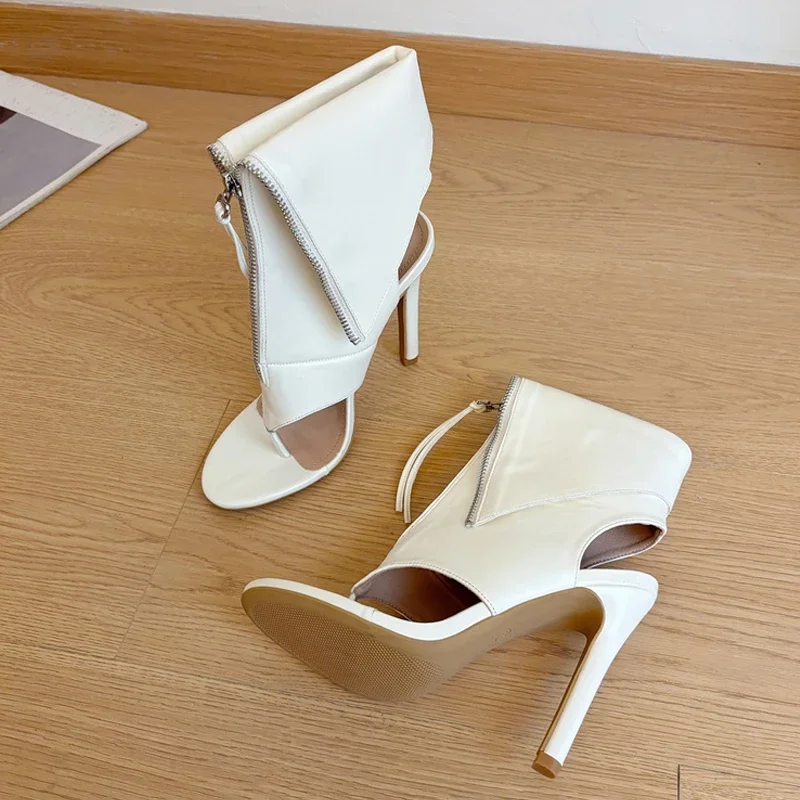 

New Style Clip-On Open Toe Ankle Boots Women Sandals Fashion Tassel Zip Designer High Heels Booties Female Party Prom Shoe