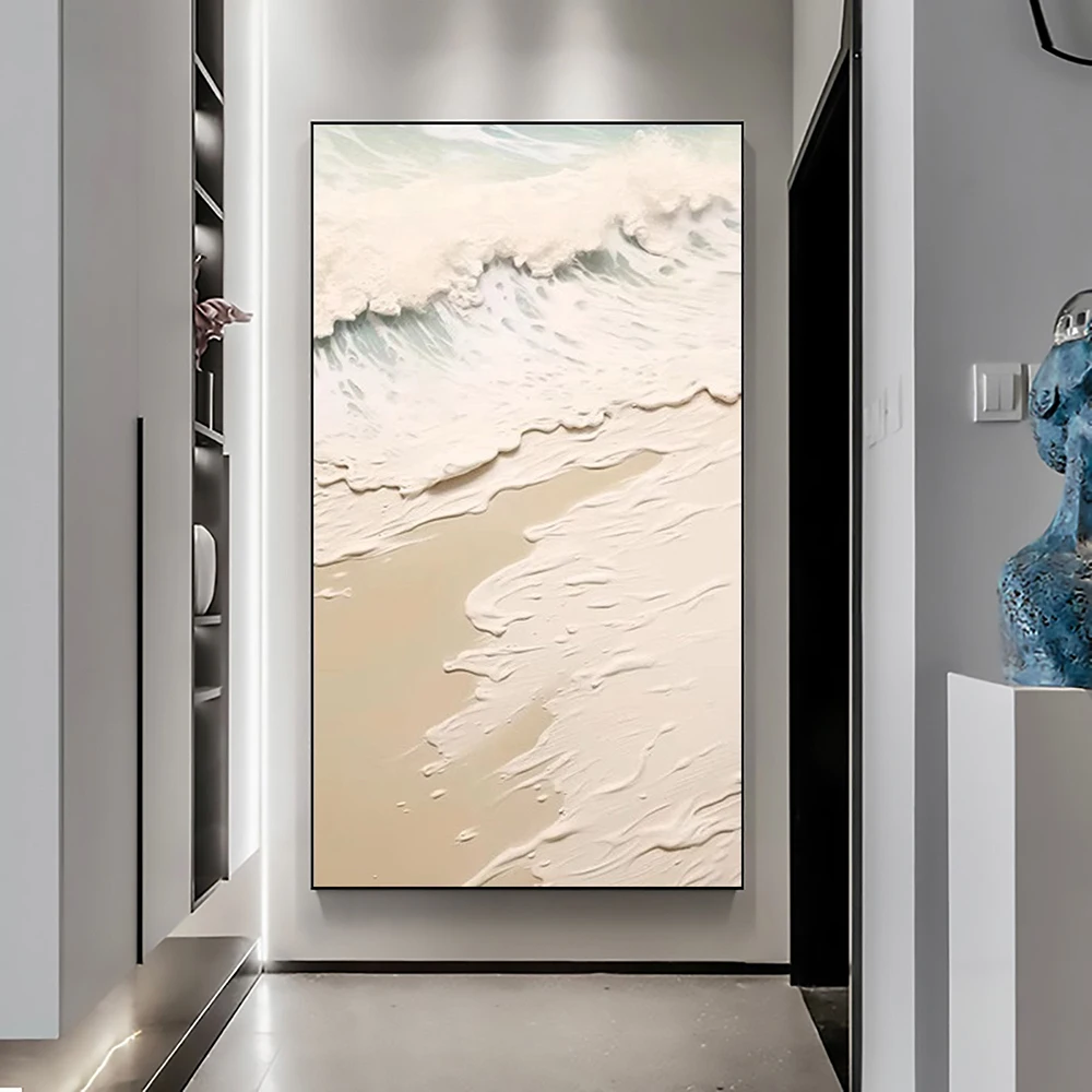 Hand Painted Oil PaintingAbstract Beach Oil Painting On Canvas Large Wall Art Original Minimalist Ocean Wave Living room Decor