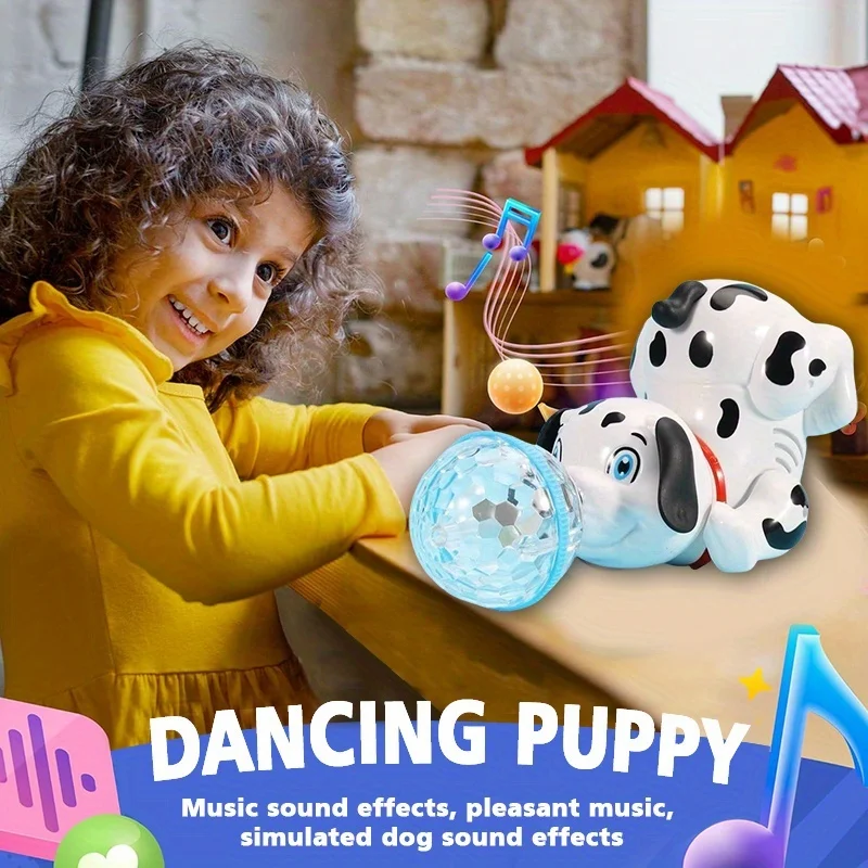 インタラクティブなダンシングダルメシアン子犬ロボットおもちゃ、自動で這う、安全なABS電動犬、音楽と障害物回避機能付き