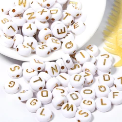 100Pcs/Lot 7mm Flat Round Acrylic Beads Alphabet Gold Letter Spacer Loose Bead For DIY Craft Ornament Making Finding Accessories