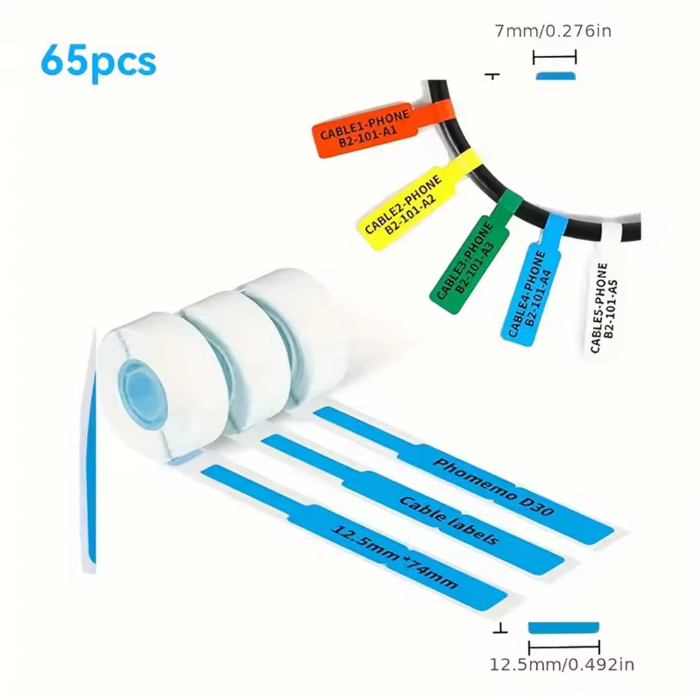1 rollo de papel de etiqueta térmica de cable P12 compatible con impresora Phomemo D30 Q30 Marklife P11 P50 L12 DELI Q2