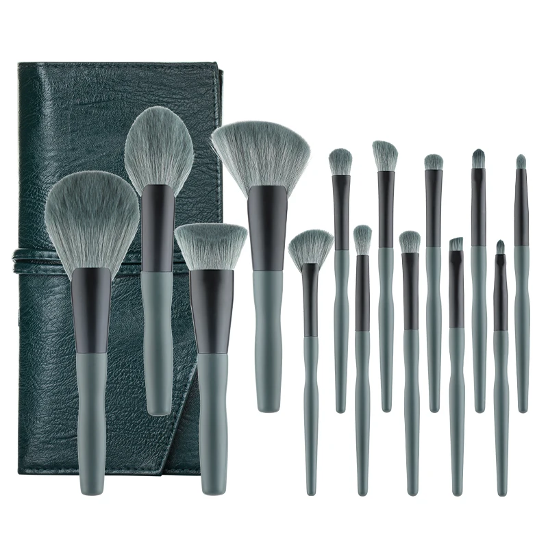 14Pcs Soft Makeup Brushes Set Green Cosmetic Foundation Powder Blush EyeShadow Lip Blend Make Up Brush Tool Kit