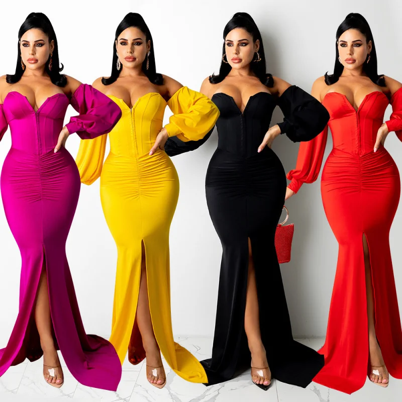 

2025New Arrival Women's Fashion Solid Color Nightclub Dress Ladies Long Dress