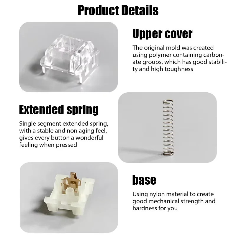 KTT Kang White Switch V3 Transparent RGB SMD Custom DIY Office Gaming Mechanical Keyboard Linear 3 Pin 45g Hot Swap MX Switches — zdjęcie produktu 4