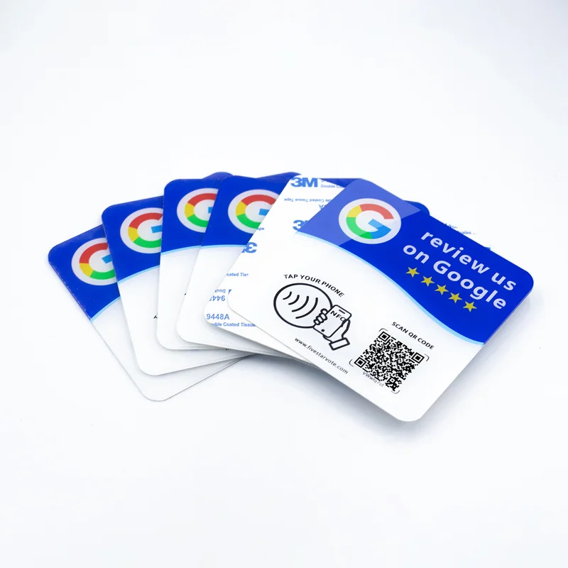 NTAG215 Acrylic NFC Stand Google Review 13.56MHz Tap To Review Editable Dynamic QR Code 1.8mm Thick Table Sign For Local Busines