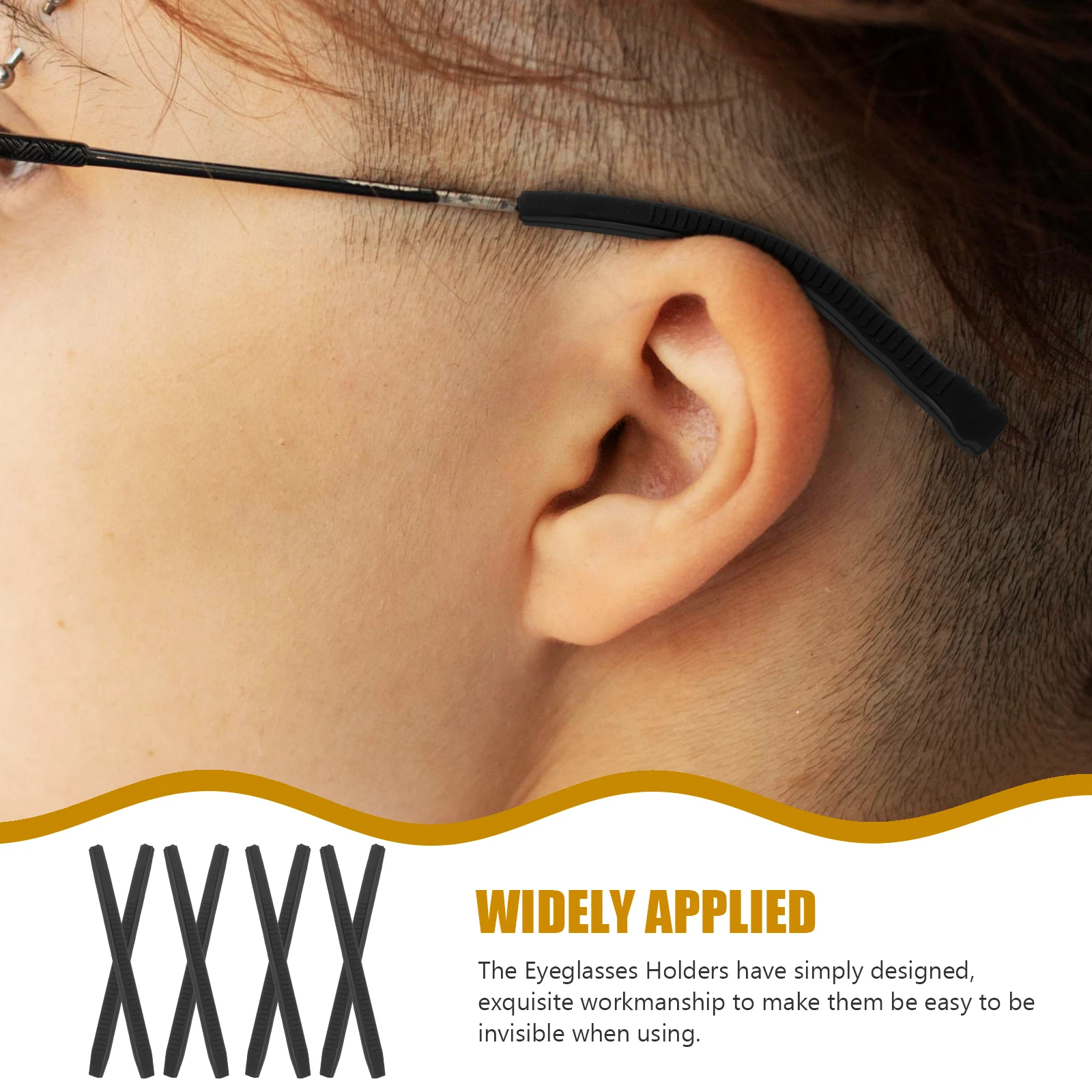 

Black Non slip Glasses Temple Covers Eyeglass Anti skid Hooks Ear Cushions Portable Retainers Small Grips For