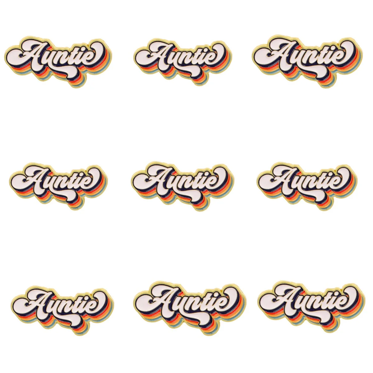 9pcs Retro Auntie Letter Enamel Pin Rainbow Metal Lapel Badge Vintage Brooch Aunt Gift Clothing Backpack Decor Jewelry