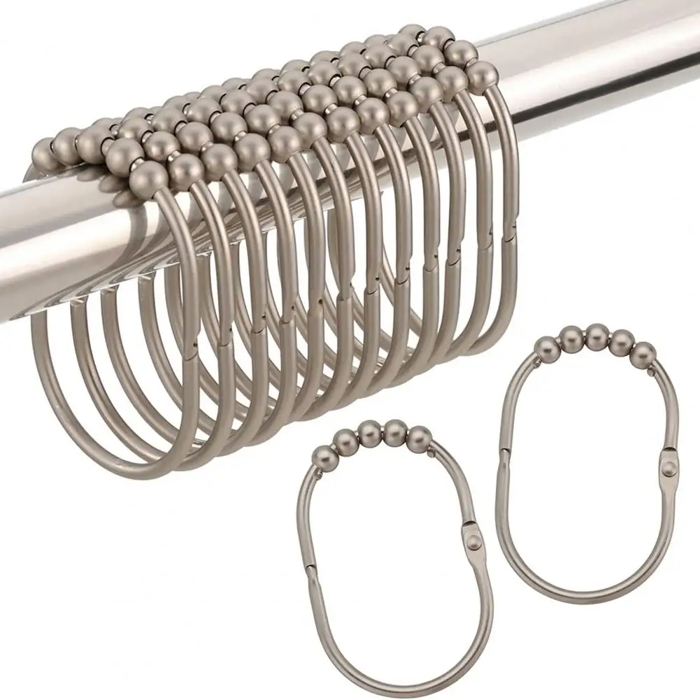 2026 12Pcs Stainless Steel Anti Rust Metal Shower Curtain Hook Smooth Snap Ring Type Snap Five Balls Shower Curtain Hanging Ring