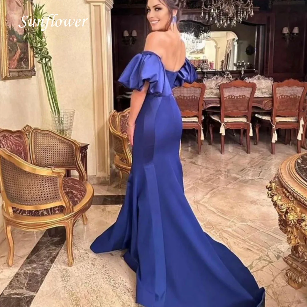 Sunflower Off the Shoulder Prom Gowns Mermaid Backless Evening Dress Slim Satin Balloon Sleeve Party Dress 2023 High-end Custom