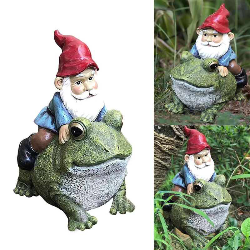 

Whimsical Travelling Mr Gnome On Giant Frog Ride Decorative Statue Magical Journey Gnomes Figurine Housewarming Garden Gift