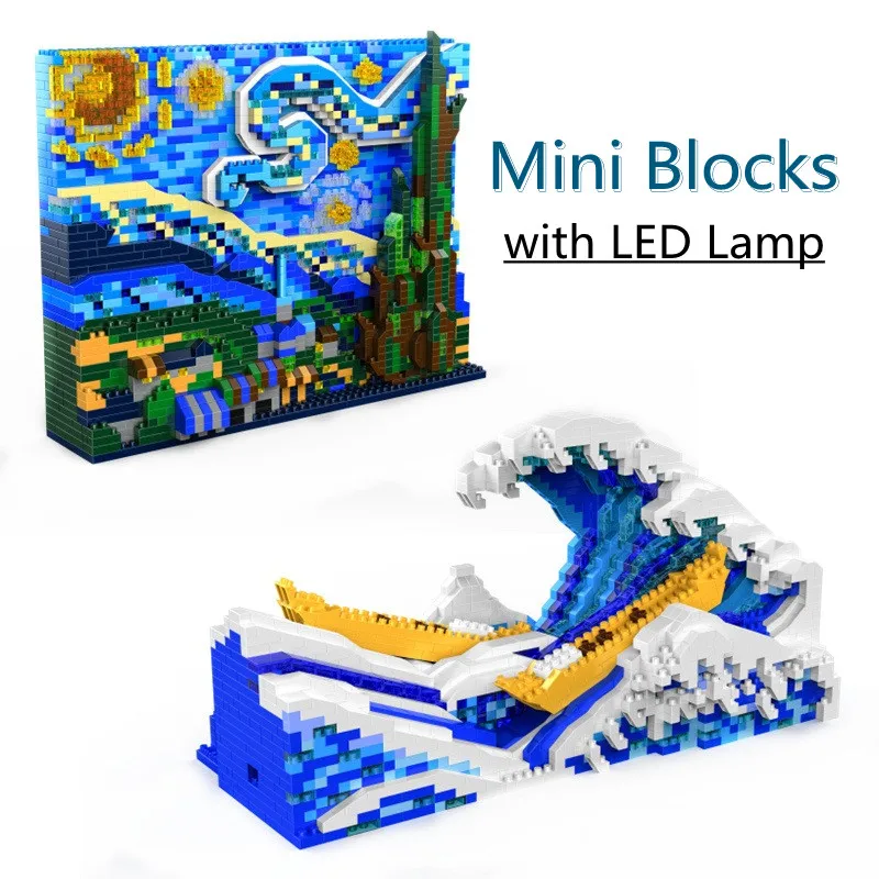 Mini Blocks Luxury Painting The Great Wave Building Toy Juguetes for Kids Gift Birthday Girl Christmas Present The Starry Night