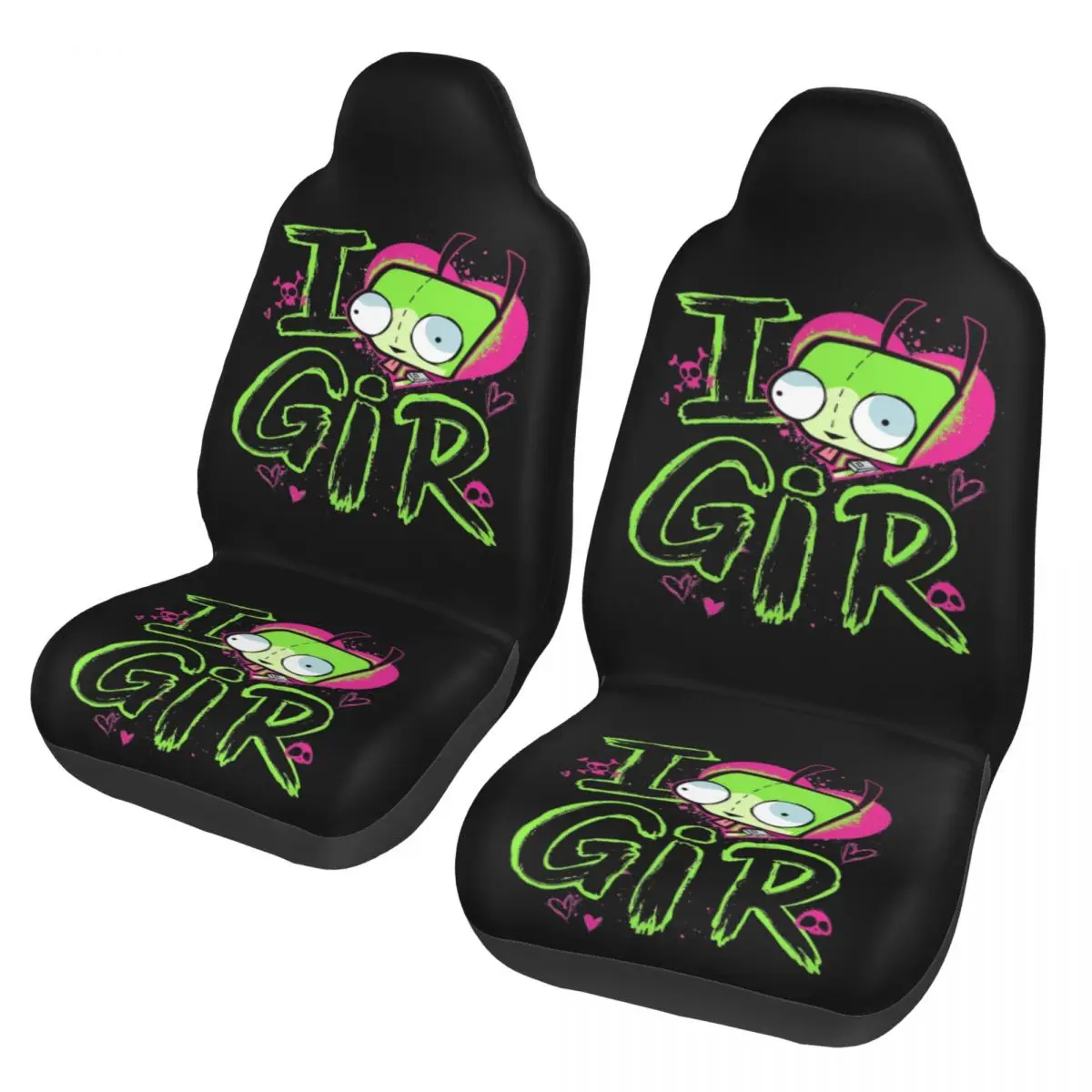 Invader Zim Valentine's Day Universal Car Seat Cover Waterproof Women I Love GIR Retro Pop Car Seats Covers Fiber Seat Protector