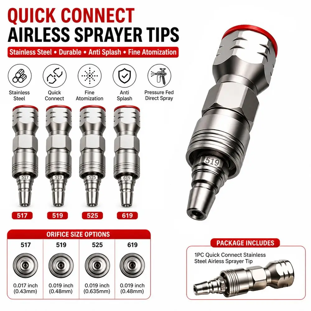 Quick Connect Airless Paint Sprayer Tips Stainless Steel Direct Spray Spray Nozzle Fine Atomization Anti Splash Paint Nozzle