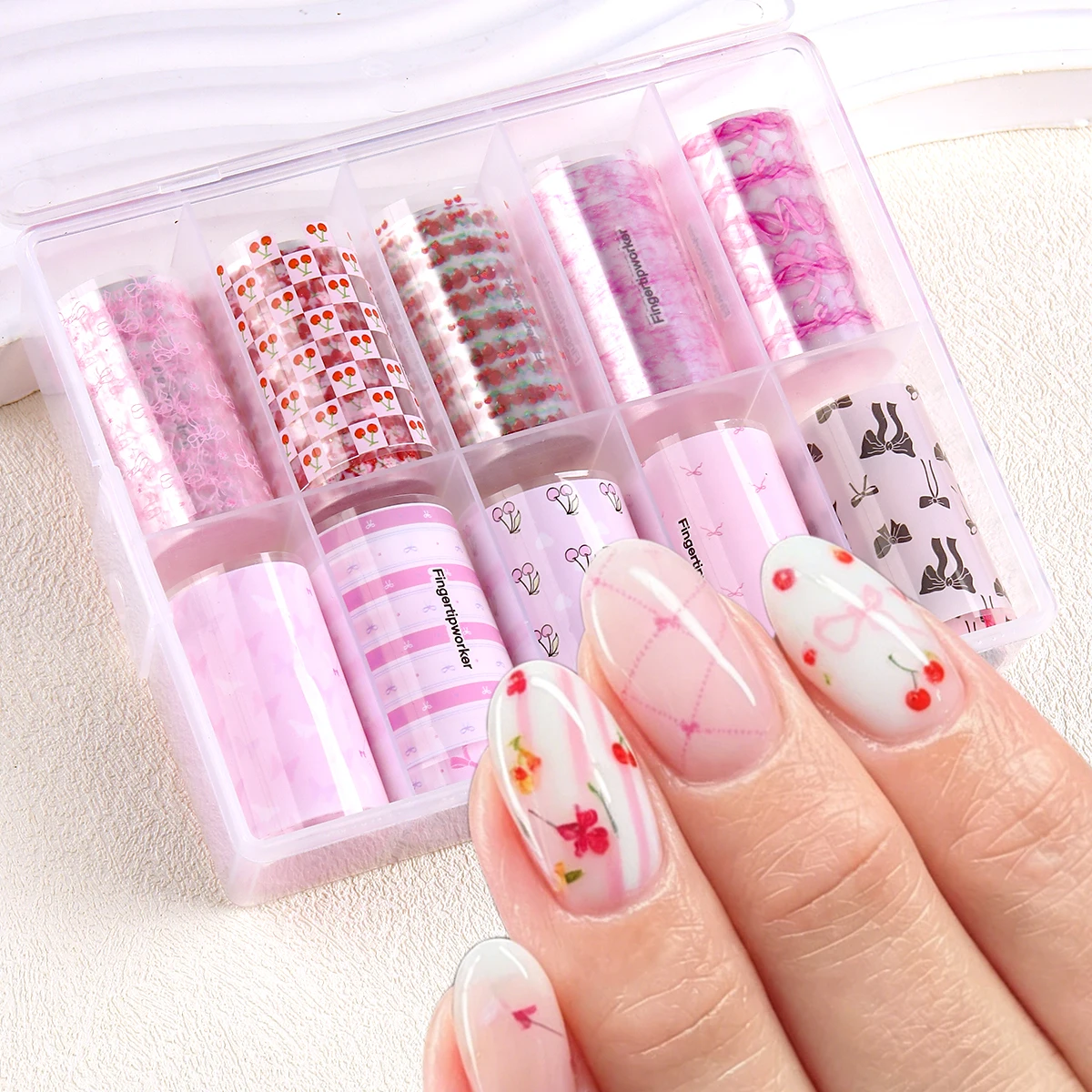 10-Piece Bow Nail Sticker Set, Cute Cartoon Colored Water Transfer Abstract Pattern Nail Decorations, Women's Nail Care Products