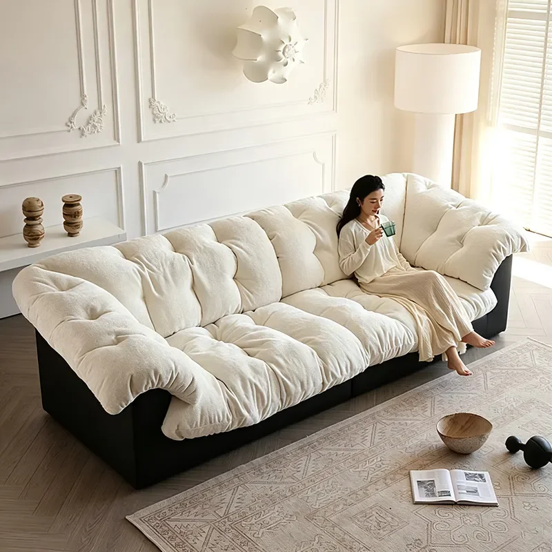 Elegant Fabric Compressed Sofa Home Use Foam Cloud Couches 3-seater Modern Compression Sofa Cream Style Vacuum Sofa in a Box
