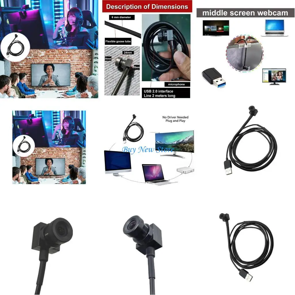 

20CE Pliable Metal Tube USB Webcam 2MP 720P For Observe Mounting Video Meetings Outlet And Play