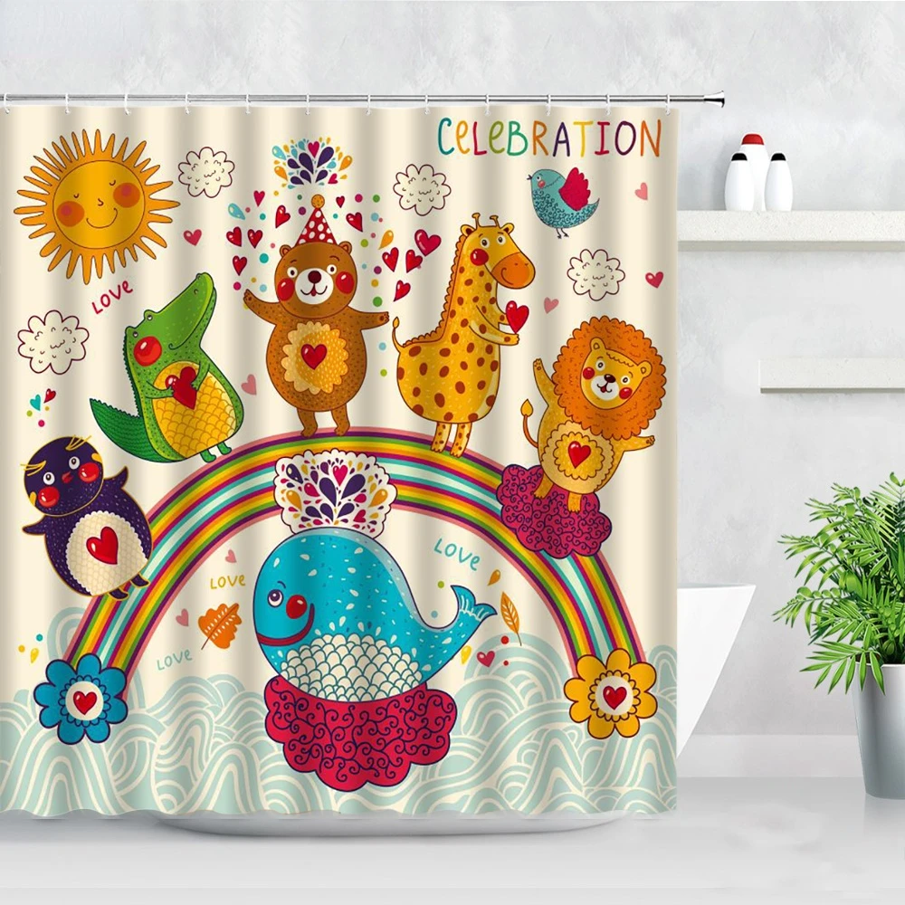 Funny Cartoon Dogs Shower Curtains 3D Cute Animal Cats Simple Nordic Home Bathroom Decor Screen Waterproof Bathtub Bath Curtain