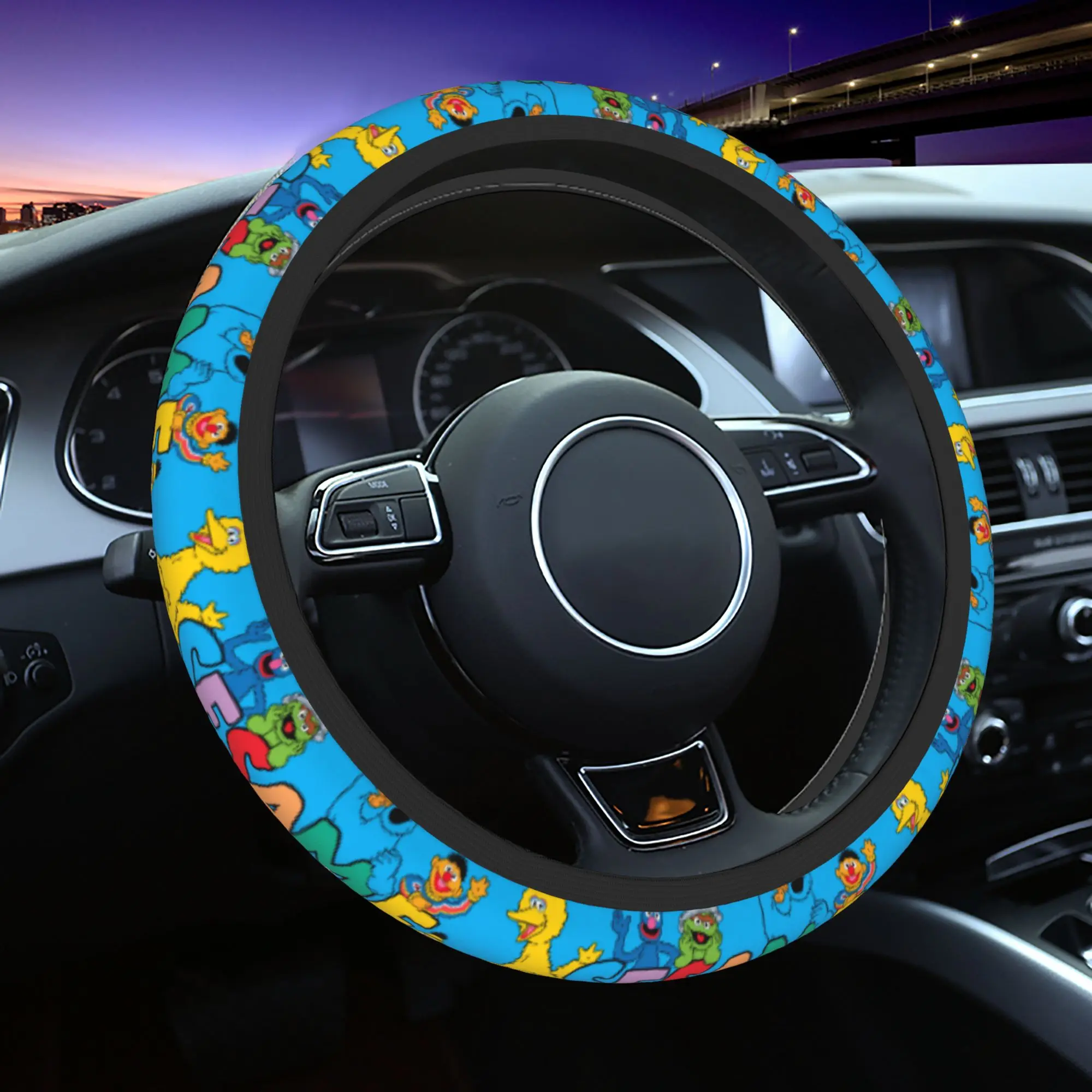 

38cm Steering Wheel Covers Sesames Streets Furry Friends Since 1969 Universal Braid On The Steering Wheel Cover Car Accessories