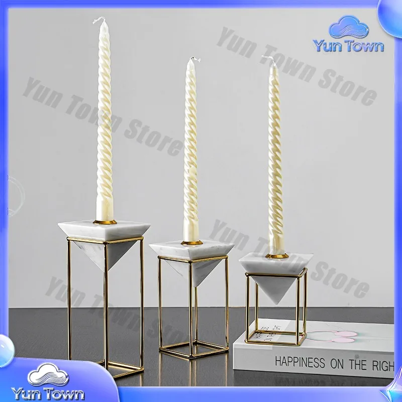 Nordic modern simple marble candle holder wrought iron triangle four corners home living room hotel table decoration ornament