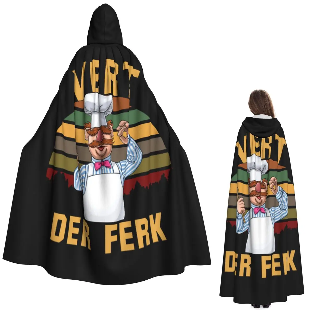 

Vert Der Ferk Long Hooded Cloak Witch Medieval Costume Cosplay Cape HalloweenCoat Adult Unisex