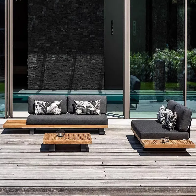 

Nordic outdoor sofa teak combination living room courtyard villa garden solid wood exterior sofa