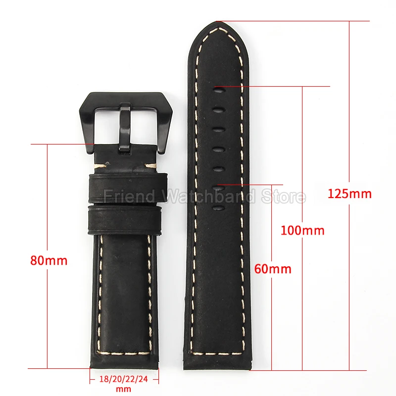 Breathable Flat Interface Needle Buckle Genuine Leather Watch Strap for Panerai PAM111 Seiko Prospex Black Brown Army-Green Blue