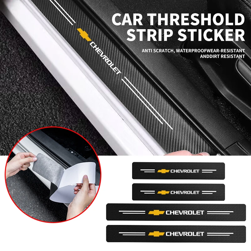 4Pcs/set Carbon Fiber Car Door Threshold Plate Stickers For Chevrolet Spark Silverado Trailblazer Cruze Captiva Lacetti Aveo