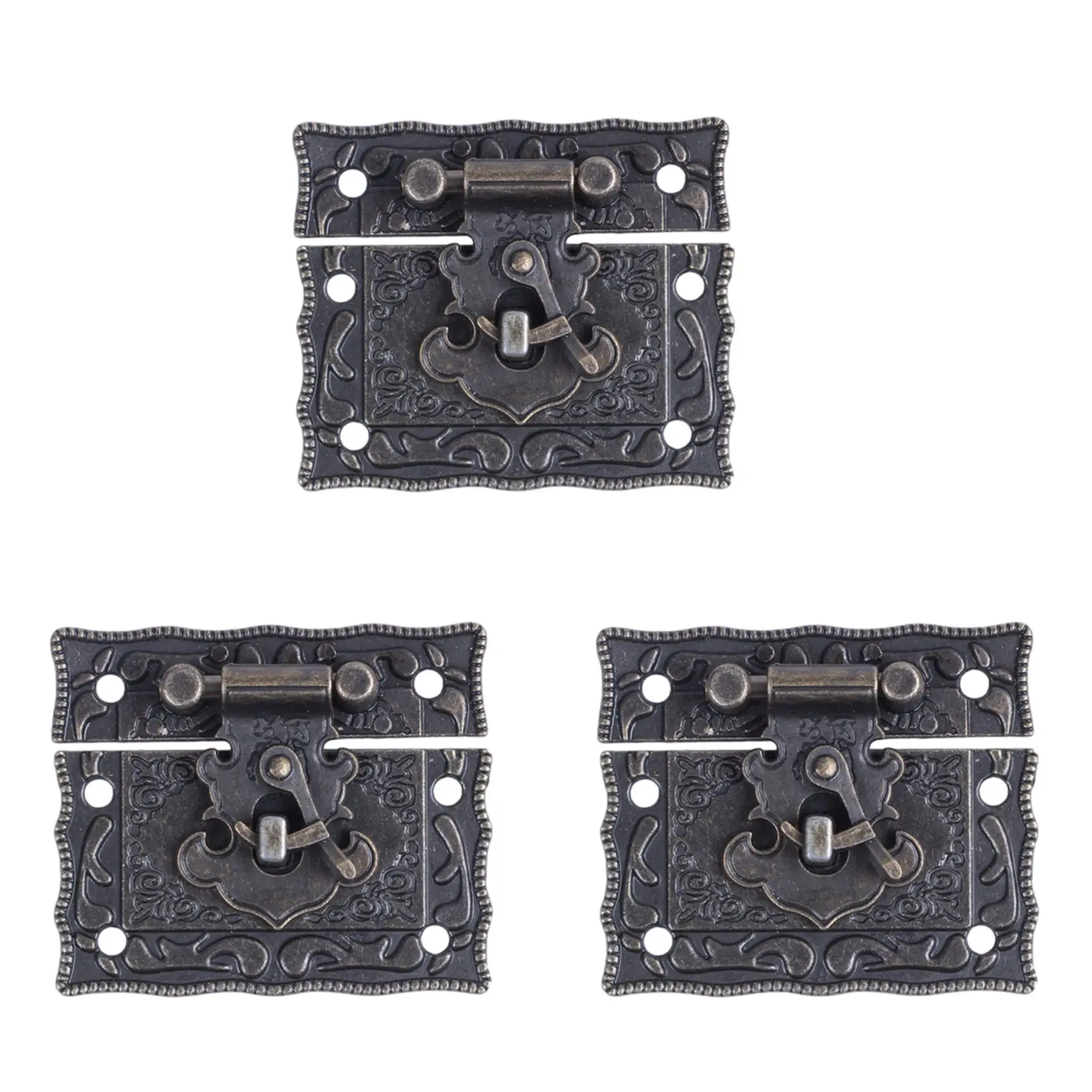 ABRE-3X Wood Case Chest Box Rectangle Clasp Closure Hasp Latches Bronze Tone
