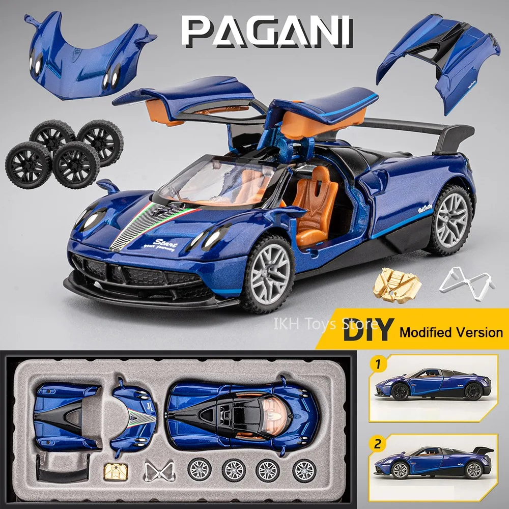 

1:43 DIY Assembly PAGANI ZONDA R AE86 Model Toy Sports Cars Alloy Diecast Rubber Tires Door Opened Mini Supercars for Kids Gifts