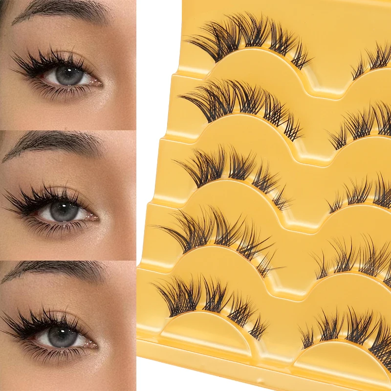 5 Paar transparente Flügelwimpern aus Kunstnerz, flauschige falsche Wimpern, koreanische natürliche Wimpern, Make-up-Wimpernstränge – Detail 7