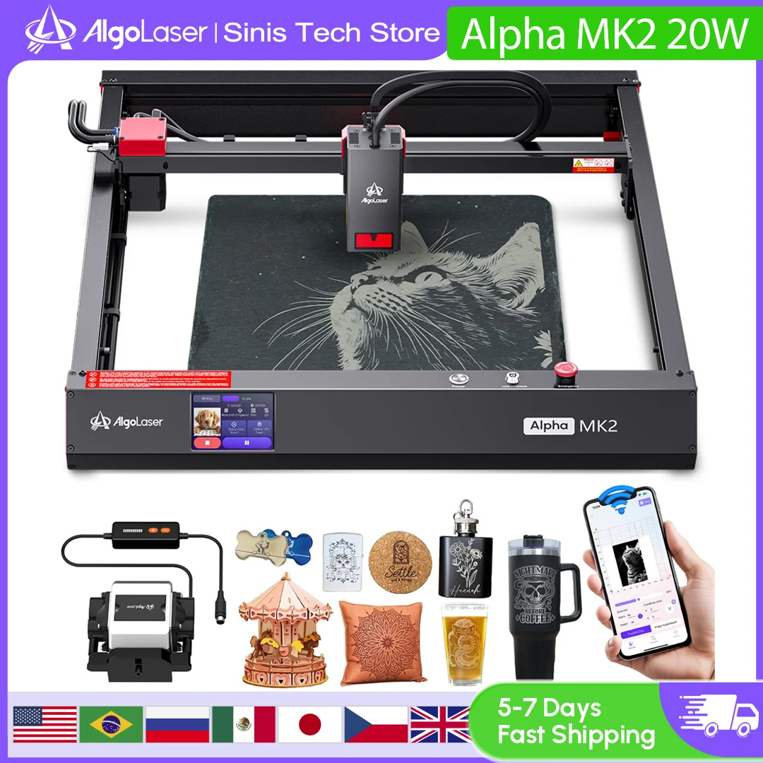 

AlgoLaser Alpha MK2 20W Laser Engraving Machine Laser Cutting Engraver For Business DIY Logo Metal Wood Glass Acrylic