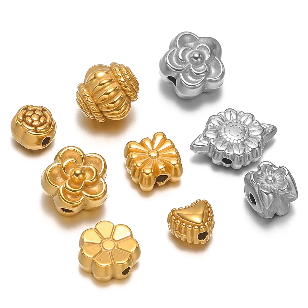 10 قطعة الذهب الفولاذ المقاوم للصدأ القلب الخرز فاصل زهرة حبة DIY بها بنفسك مجوهرات اكسسوارات لوازم سوار النتائج قلادة صنع