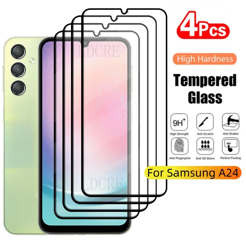 4Pcs For Samsung A24 Glass Samsung Galaxy A24 Tempered Glass 9H Protective Full Cover Glue For Screen Protector Samsung A24 A 24