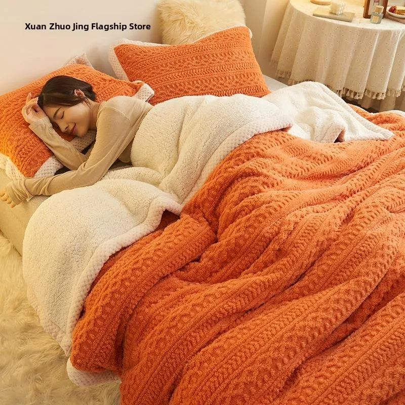 

Утолщенное пушистое теплое однотонное одеяло с вышивкой, комфортное, приятное для кожи, для домашнего использования, покрывало, не линяет