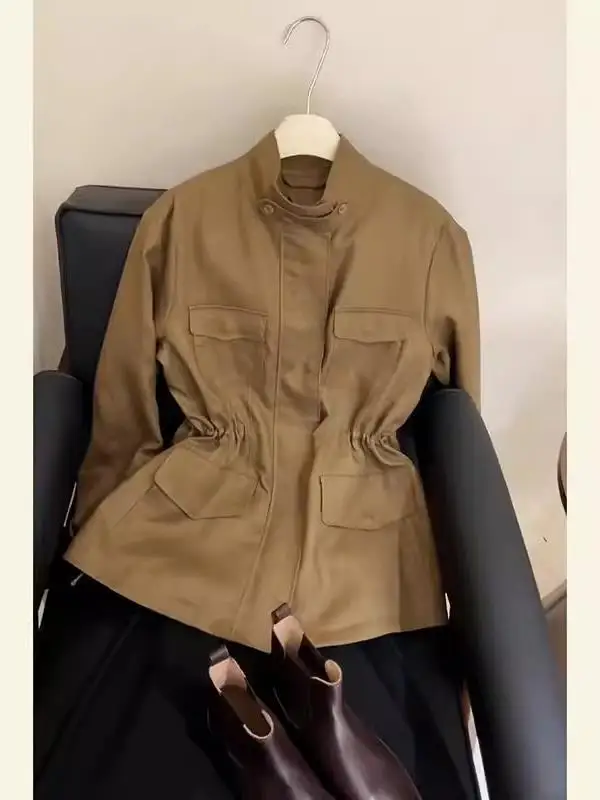 루즈핏 여성용 카키색 윈드브레이커 재킷 스트릿 스타일 고급스러운 느낌 2026년 봄 패션 여성 프리미엄 퀄리티 코트