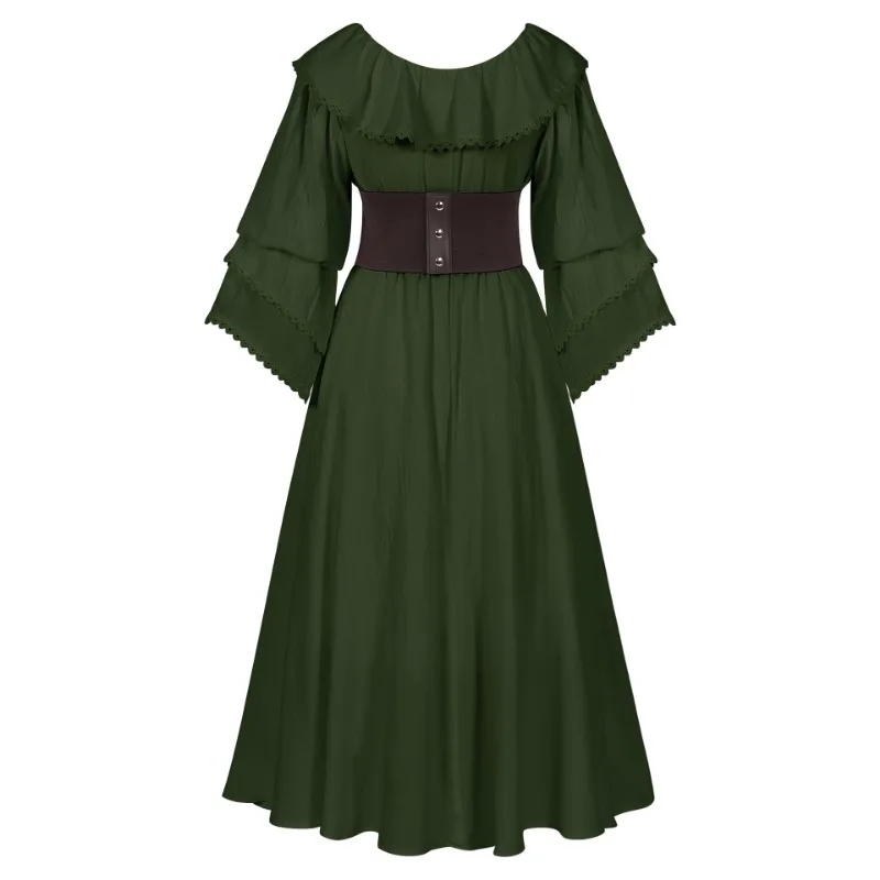 Neue Retro-Puppenkragen-Rüschen-Langarm-Renaissance- und bodenlange Kleider in Übergröße für Damen, Spielkleider