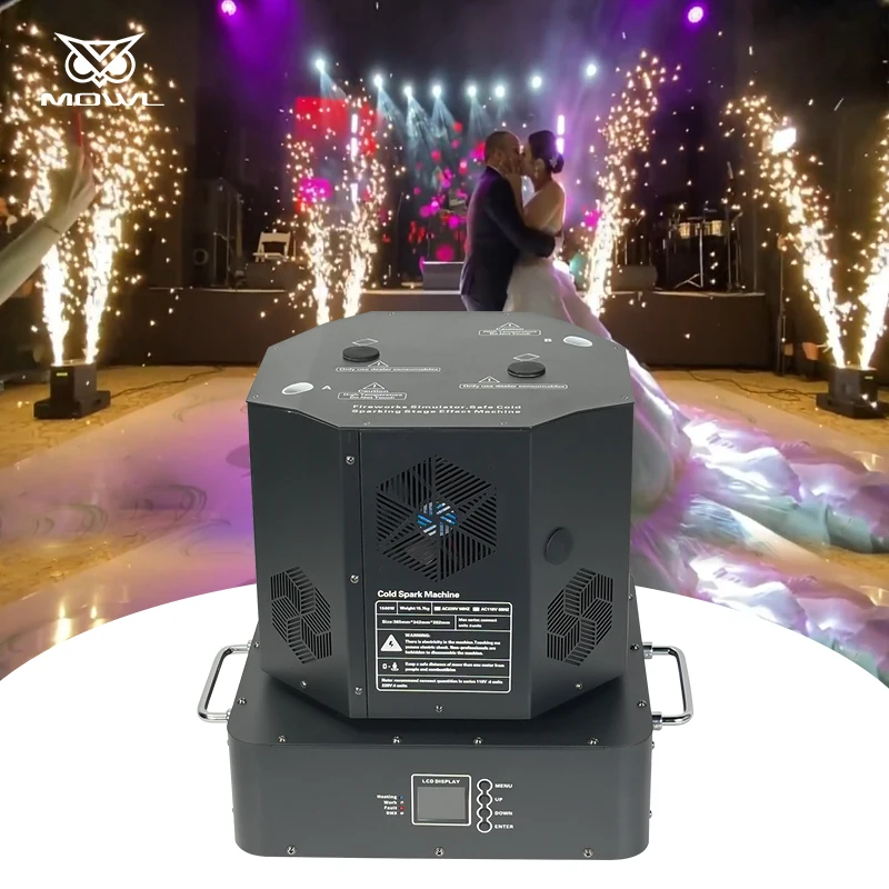 

Wedding Stage Effect Black Double Moving Head Spinning Wireless DMX Sparkler Cold Spark Machine